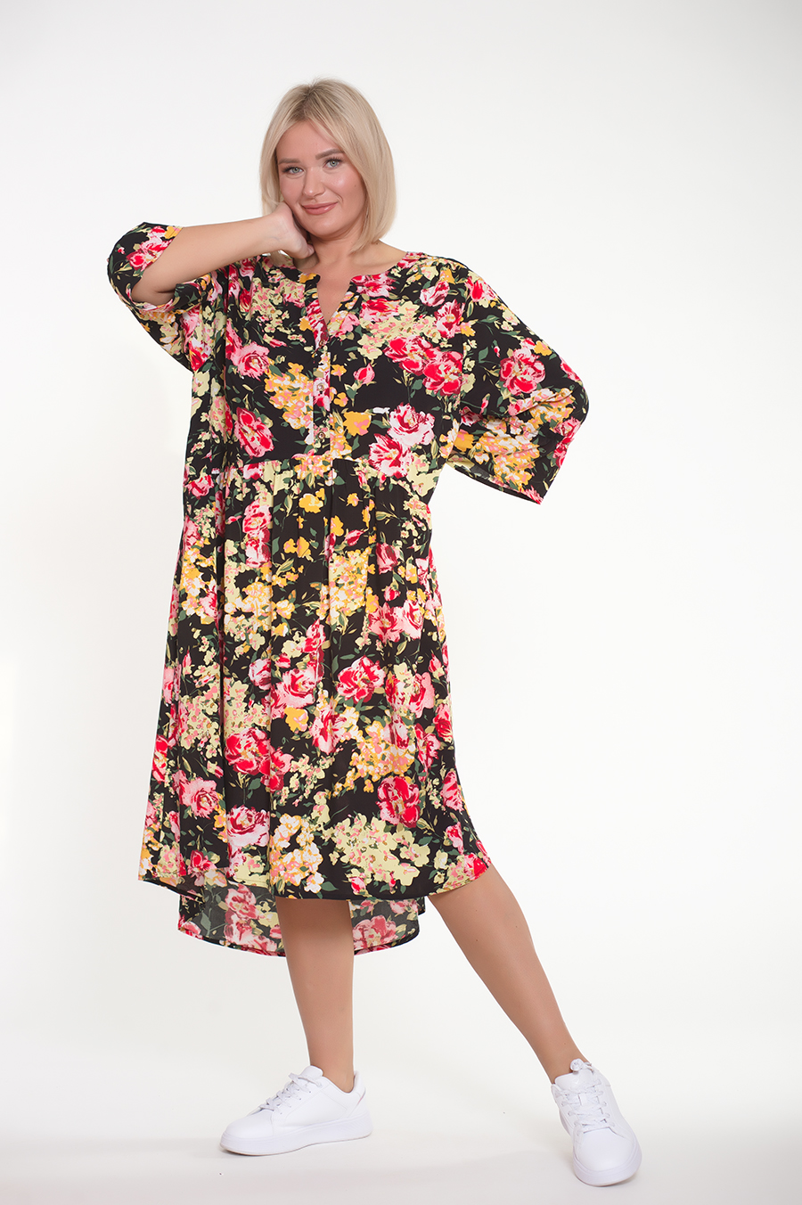 Платье 240-38-83-02М Кантри, черн., цветы