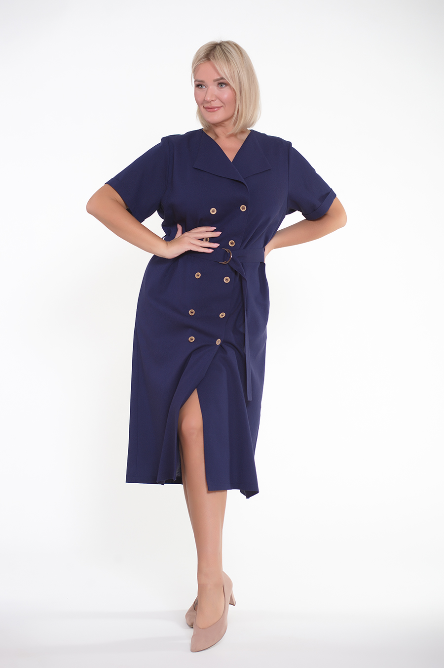 Платье 270-38-28М полуночно-синий, двубортное