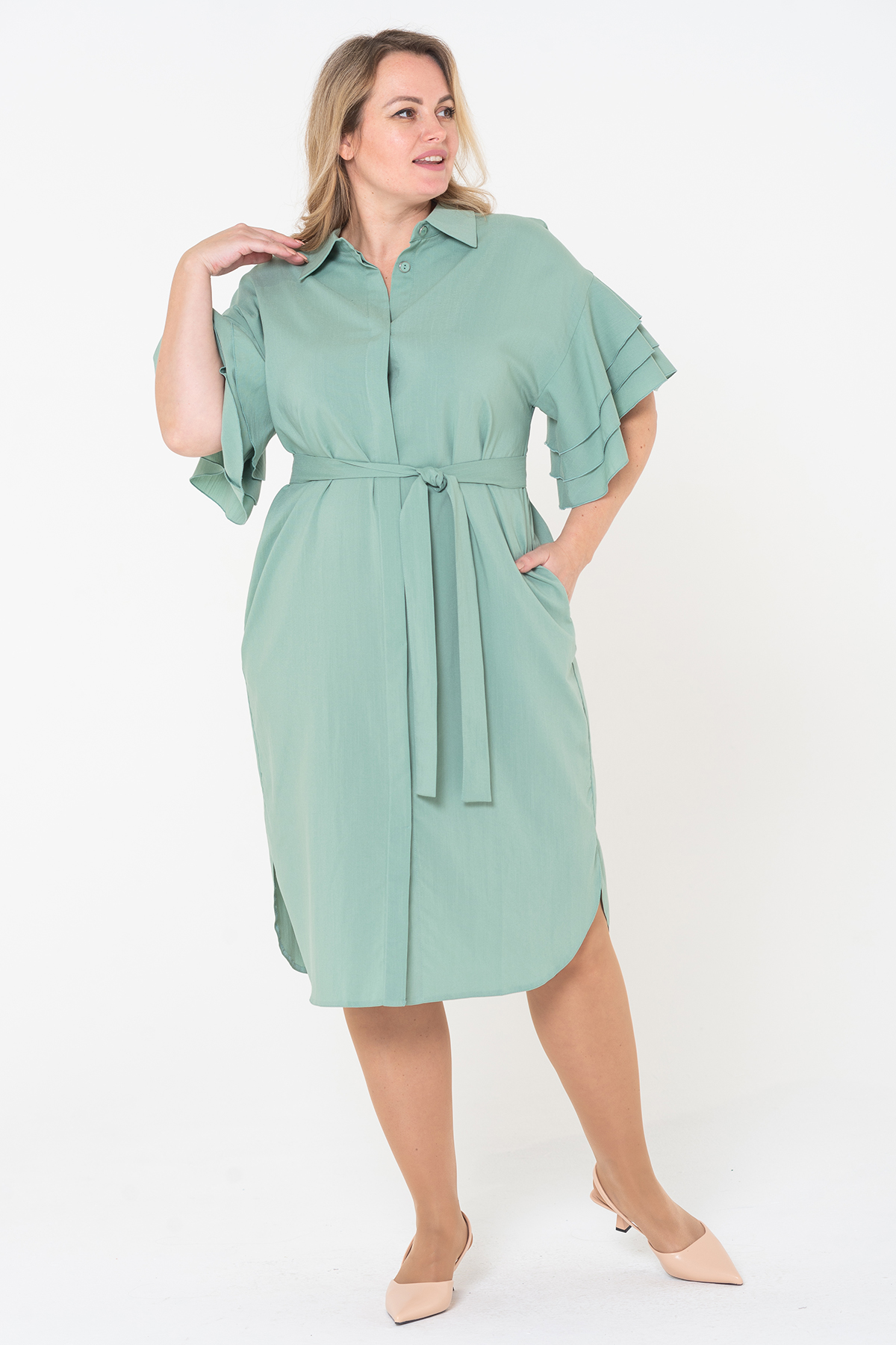 Платье 280-38-106М мятный, рукава воланы