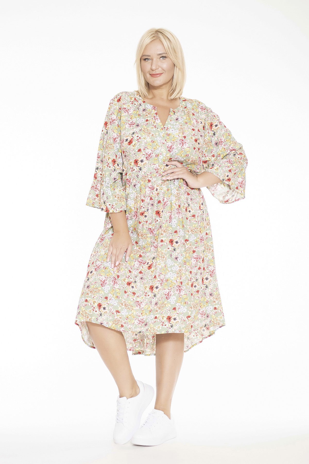 Платье 240-38-83-57М Кантри, оливковый с цветами