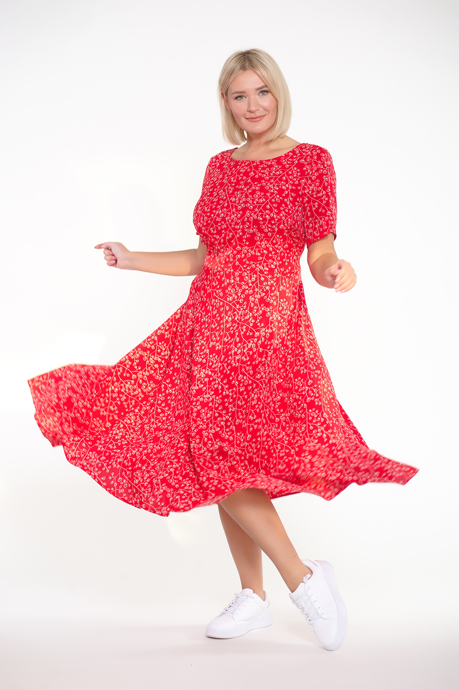 Платье 253-38-01М красный цветочек, пояс