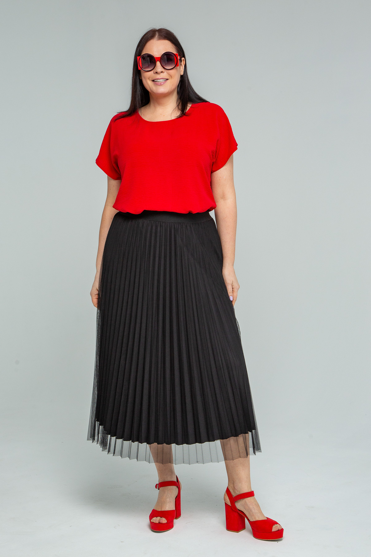 Юбка 1633-40-02-02М гофре с сеткой, черная