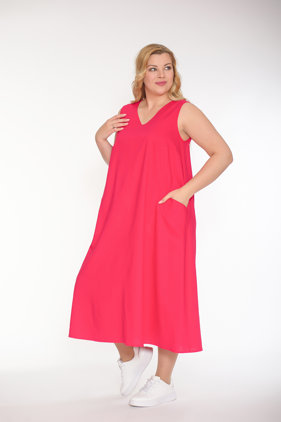 Платье 201-38-01М Красный, лен, 2 кармана