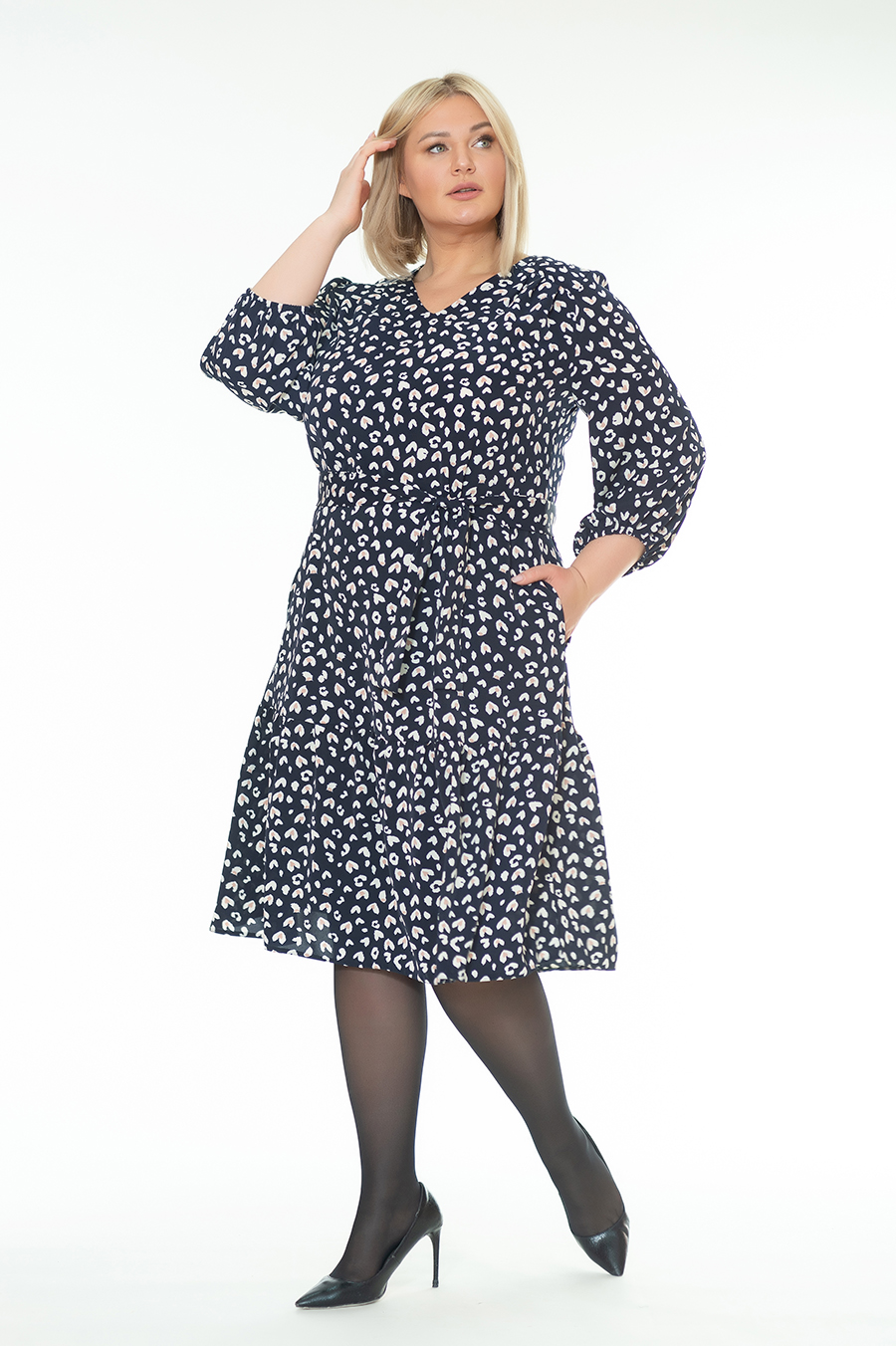 Платье 101-37-04М синий, сердечки