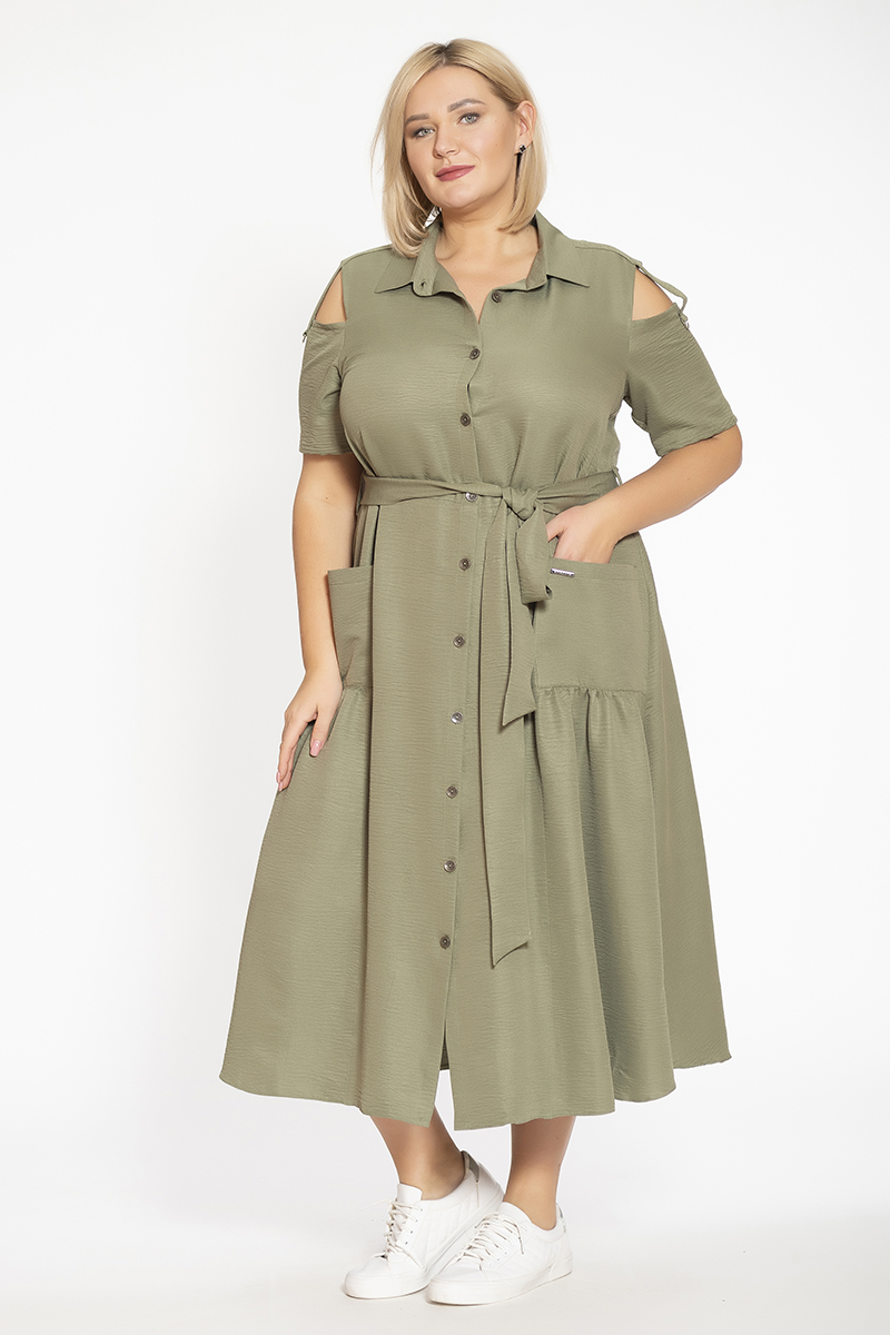 Платье 110-36-06М хаки открытые плечи